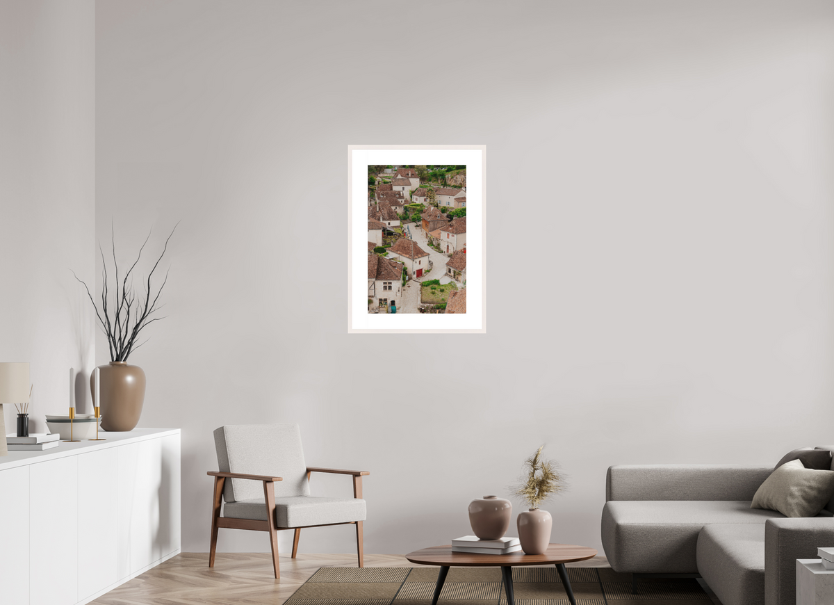 50 x 75 cm, cadre 8 blanc Village perché sur les hauteurs