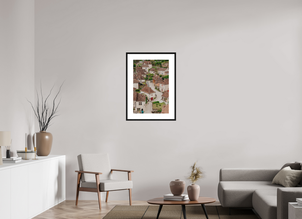 50 x 75 cm, cadre 8 noir Village perché sur les hauteurs