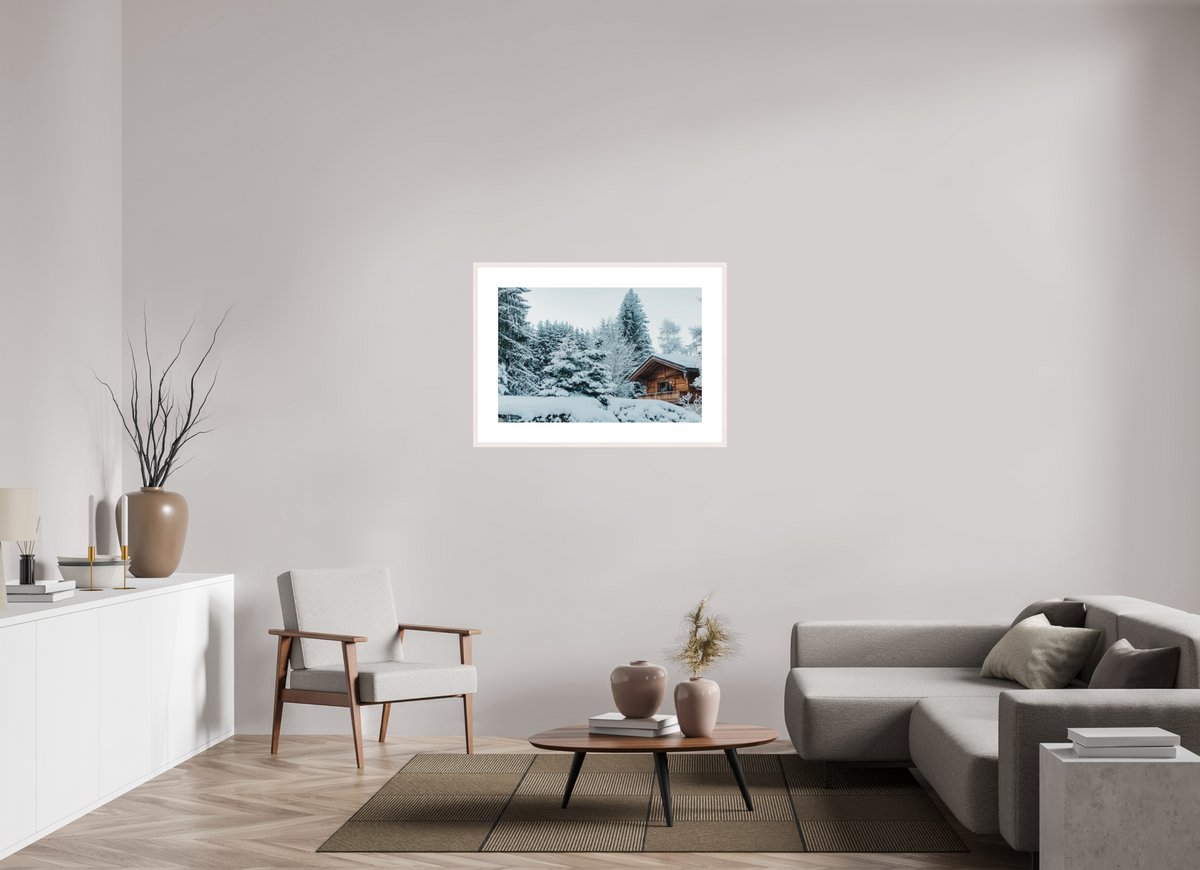 90 x 60 cm, cadre 9 blanc Chalet des Alpes