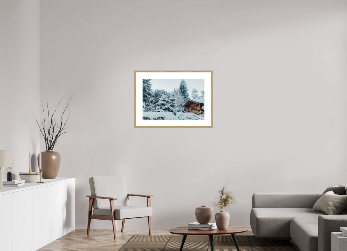 75 x 50 cm, cadre 8 naturel Chalet des Alpes