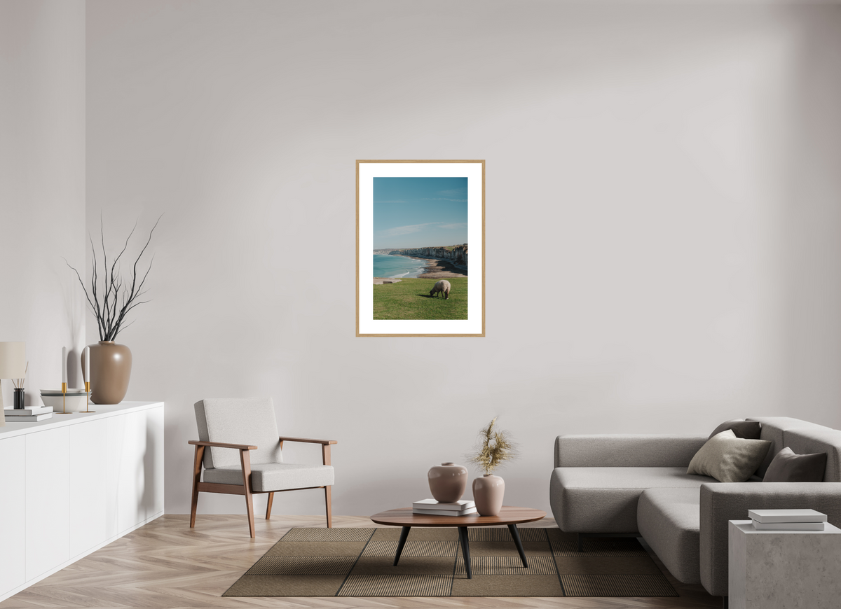 60 x 90 cm, cadre 9 naturel Mouton & Falaises normandes