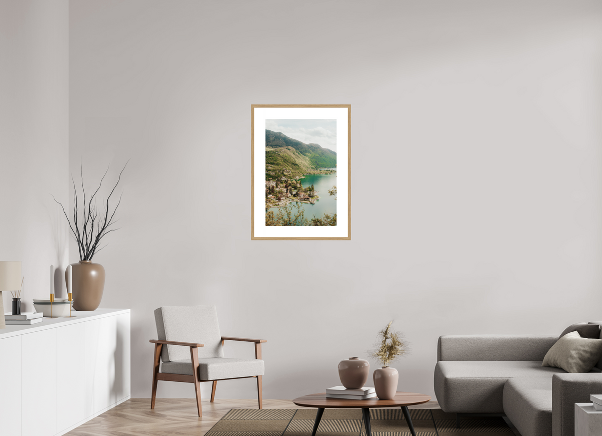 50 x 75 cm, cadre 8 naturel Entre Lac & Montagnes
