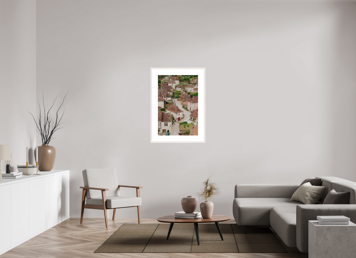 60 x 90 cm, cadre 9 blanc Village perché sur les hauteurs