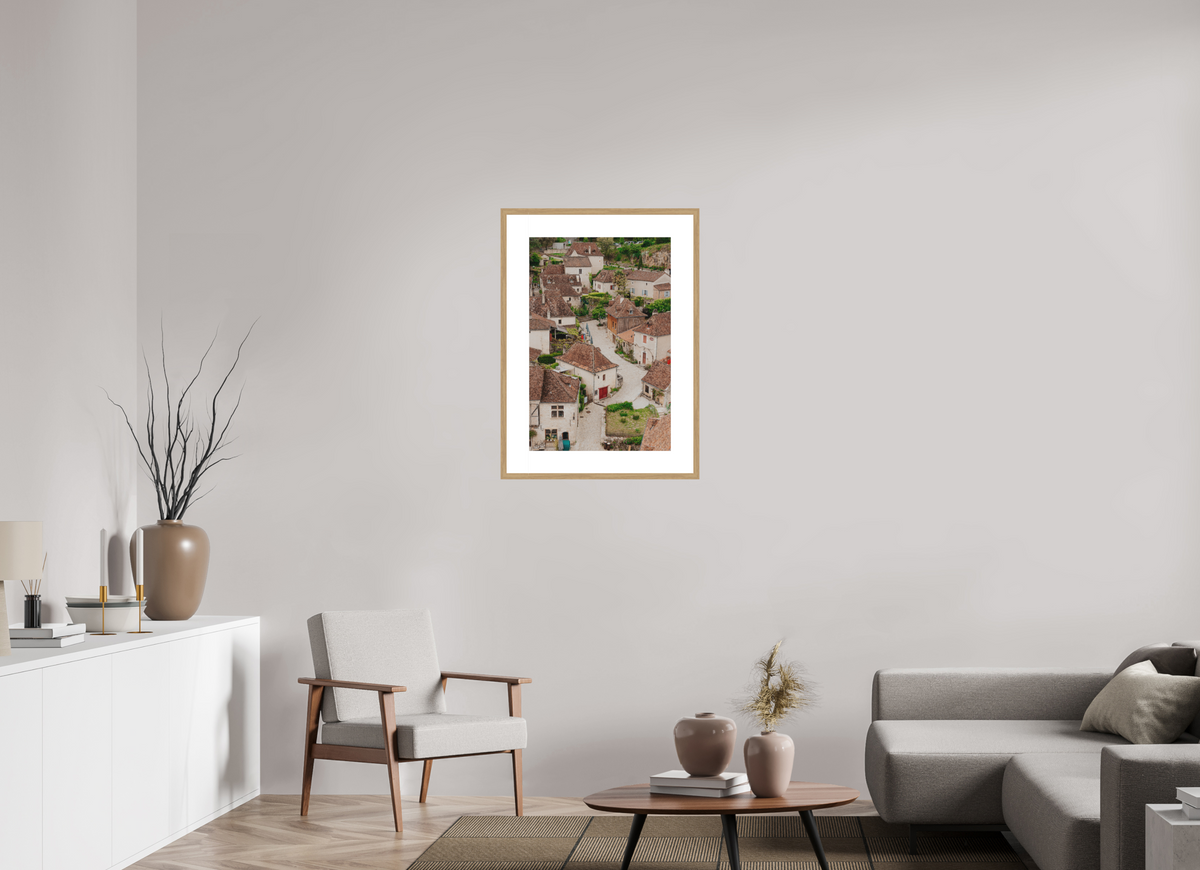 50 x 75 cm, cadre 8 naturel Village perché sur les hauteurs