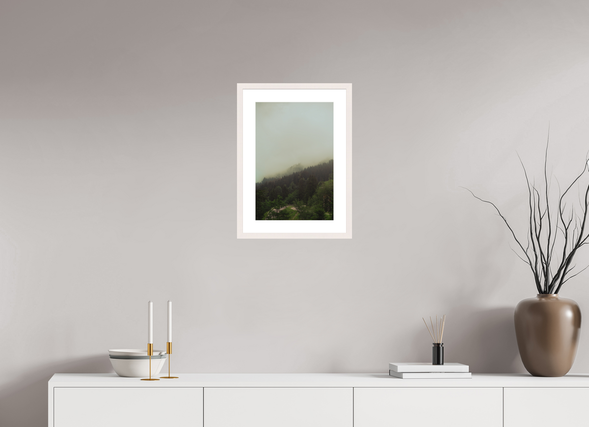30 x 45 cm, Cadre 5 blanc Forêt brumeuse