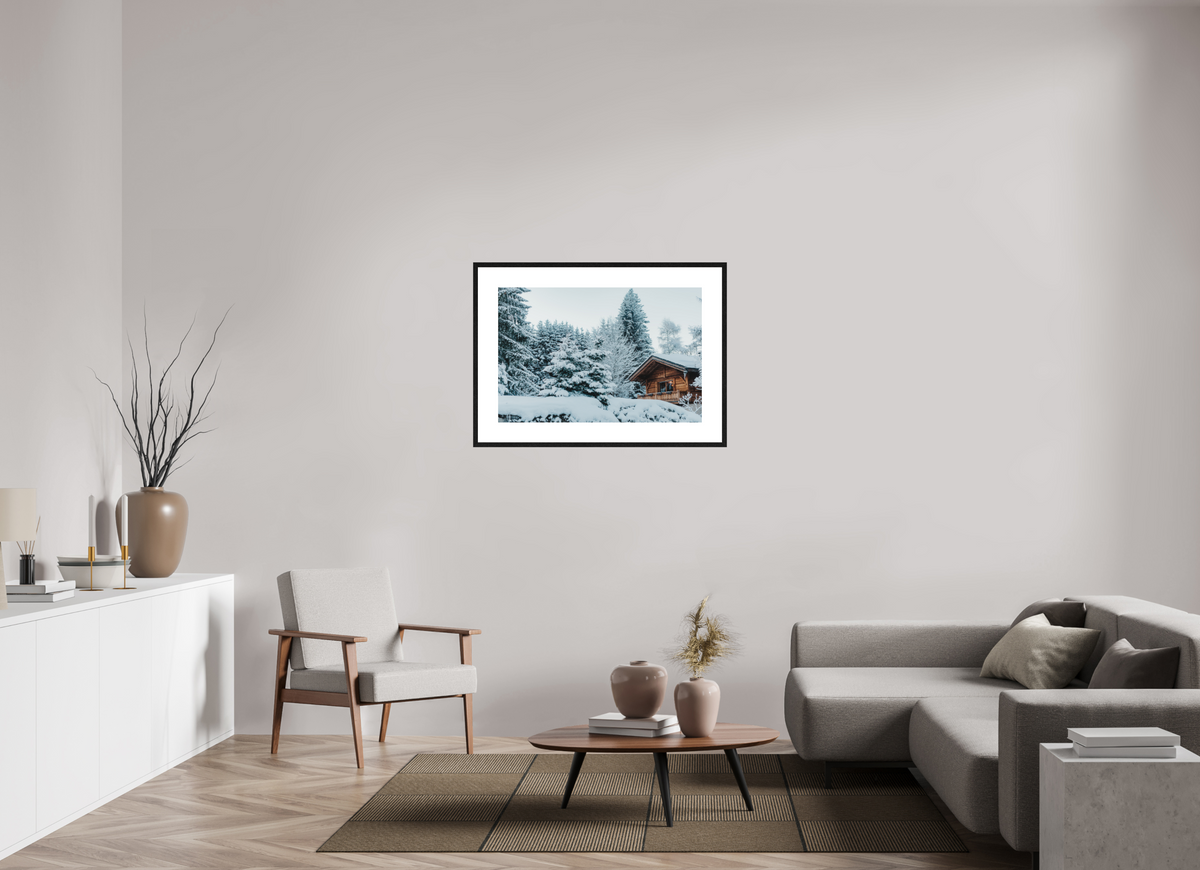 90 x 60 cm, cadre 9 noir Chalet des Alpes