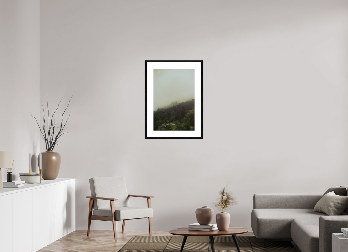 50 x 75 cm, cadre 8 noir Forêt brumeuse